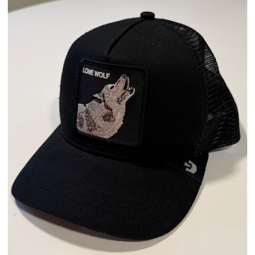 Goorin Bros The Farm Lone Wolf Trucker Hat Black Mesh Snapback Cap 101-0389